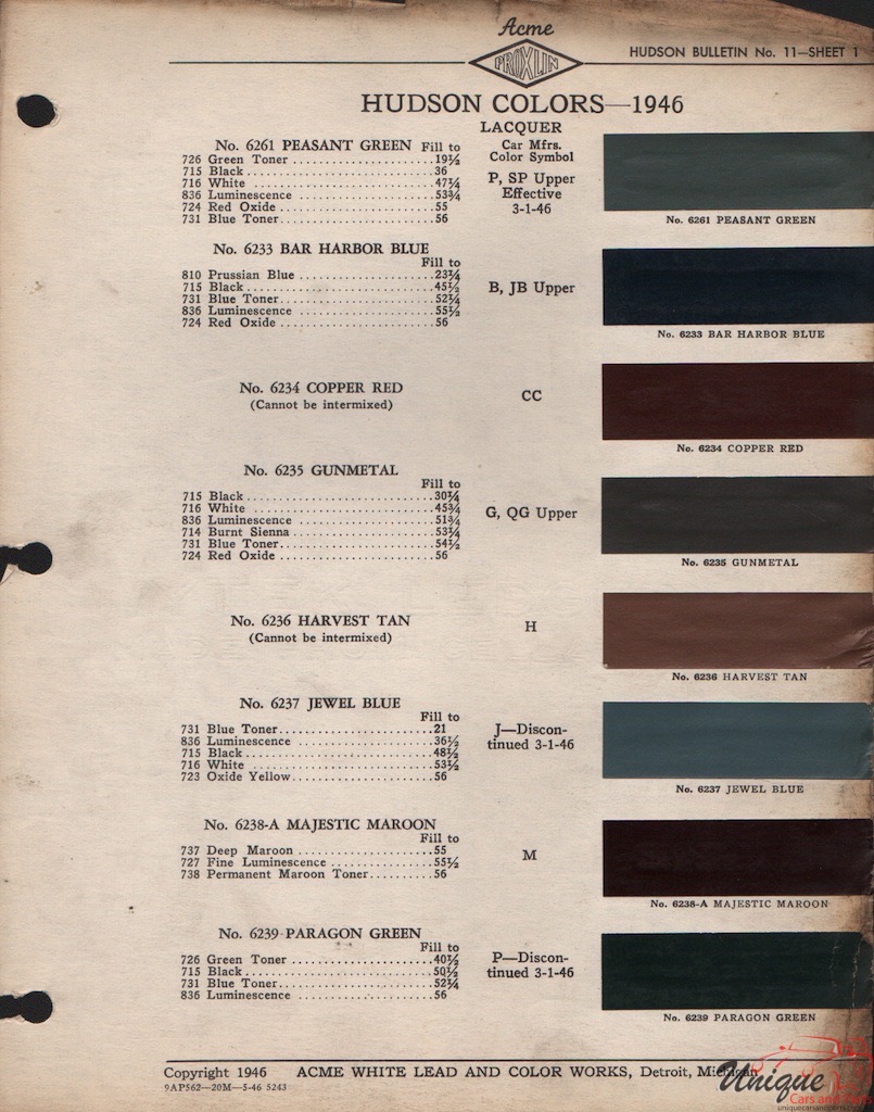 1946 Hudson Paint Charts Acme 1